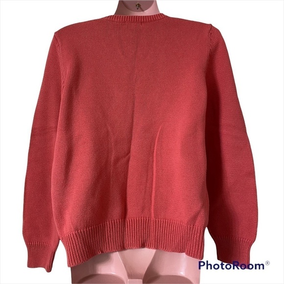 Izod Women's Sweater Large Rose Pink White Argyle V-neck Cotton Golf - Picture 3 of 4